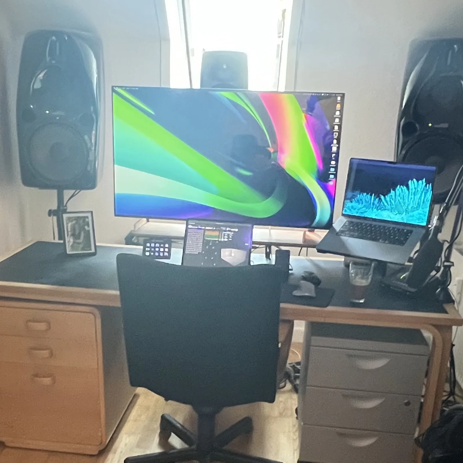 Displays and workstation in Julius Sylvest's Dolby Atmos studio